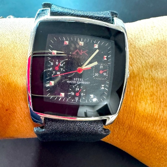 Anne Klein Accessories - AK Anne Klein Multifunction Watch — Black Leather, Square Case (10/5321)